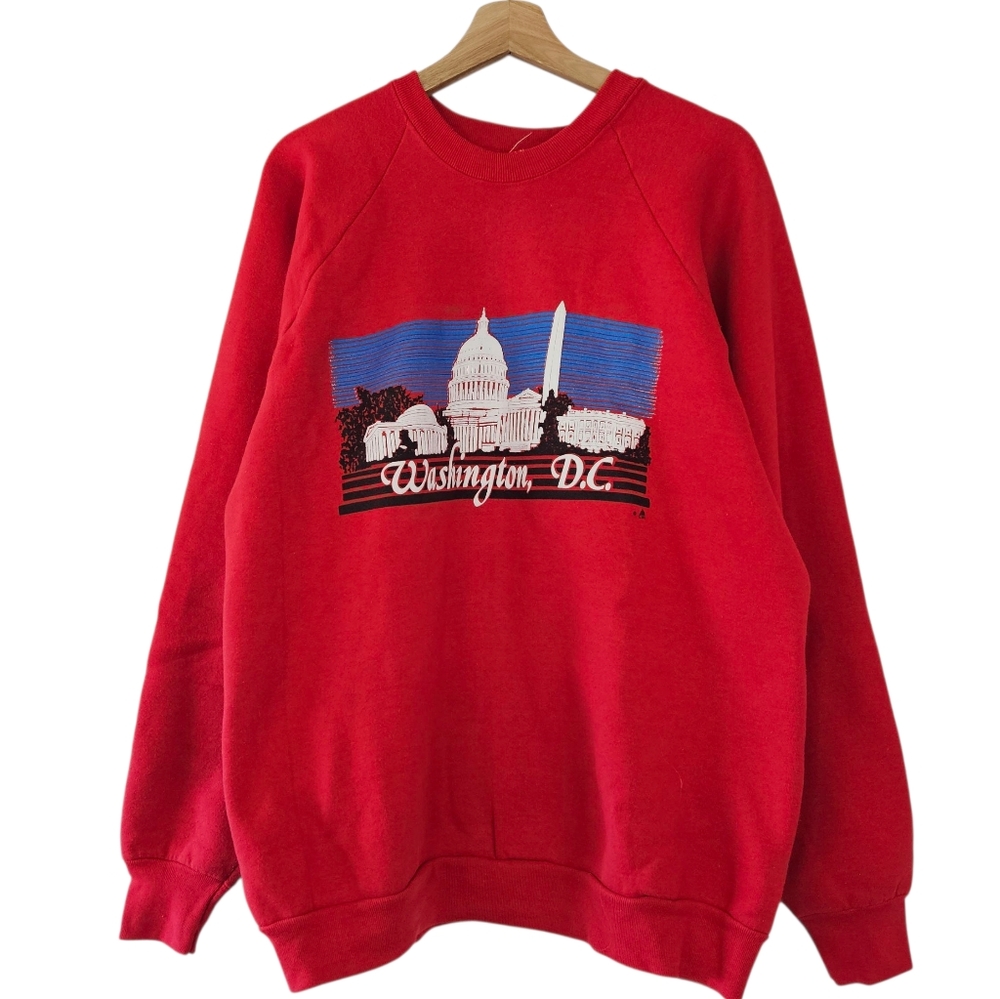 Vintage Washington DC Raised Graphic Crewneck Sweatshirt Red Mens XXL